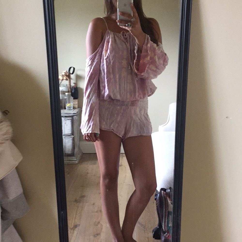 Boho smocked cold shoulder summer romper